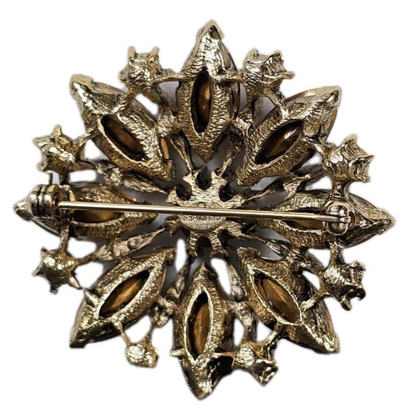 Vtg Graziano Brooch Flower Starburst Purple Red Green Faceted Rhinestones Foiled - Picture 2 of 5